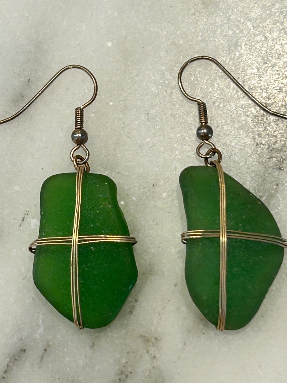 Beach Glass Earrings - Green - Vintage